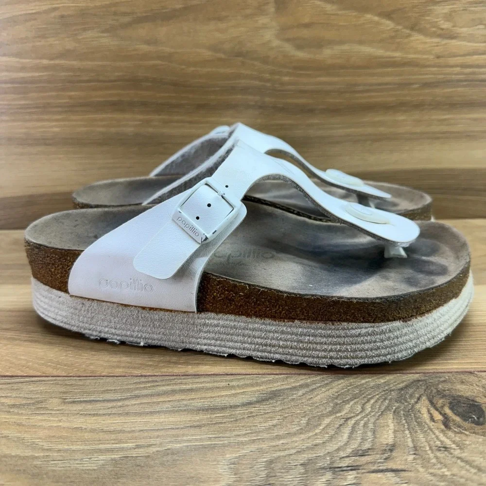 Papillio Vegan Gizeh Platform Sandals 6 W EU 37 White Preppy Vacation Travel